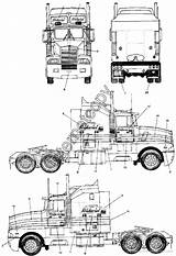 Kenworth T600 Blueprints Truck Heavy Outlines sketch template