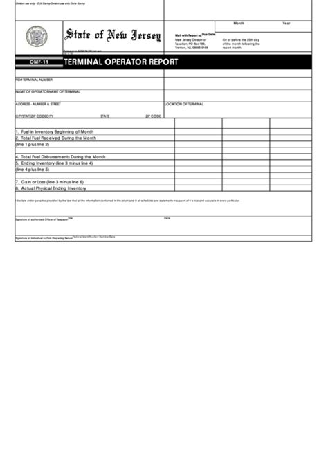 fillable form omf  terminal operator report printable