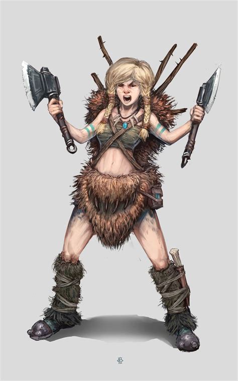 Blonde Female Halfling Barbarian Axe Dual Wielder Fighter