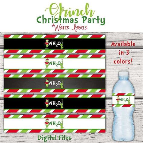 grinch christmas party water bottle labels grinchmas  water