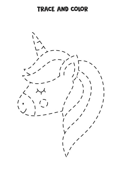trace  color cute unicorn worksheet  girls  vector art