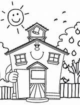 School House Coloring Pages Cartoon Cute Kids sketch template