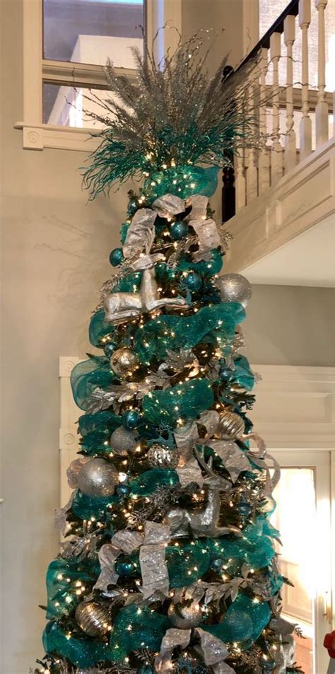teal  silver tree christmas decorations holiday decor silver tree