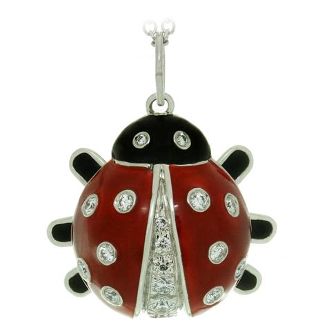 tiffany   enamel diamond platinum ladybug pendant necklace  stdibs