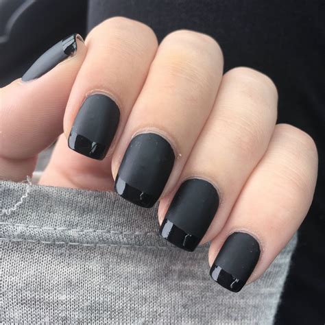 matt black nails  glossy tips pic oddlysatisfying