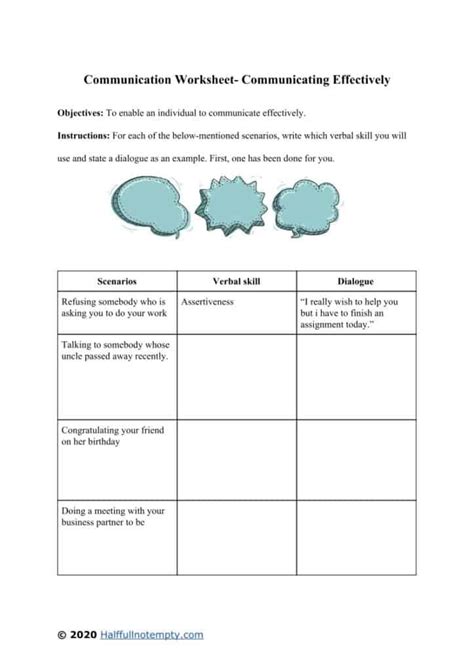 communication worksheets  communication skills effective