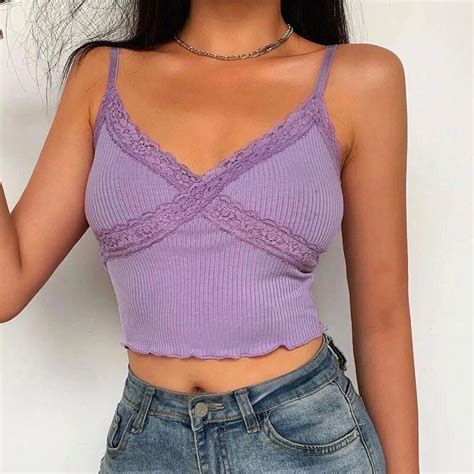 Y2k Aesthetic Women Lace Crop Top Cropped Tank Tops Sleeveless Etsy