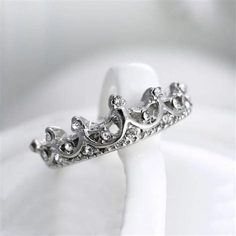 classic rhinestone crown ring silver color size      engagement