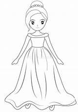 Girl Wearing Coloring Gown Long Illustration sketch template