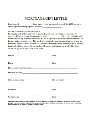 mortgage gift letter templates   word