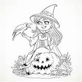 Halloween Coloring Witch Pages Crow Adult Smiling sketch template