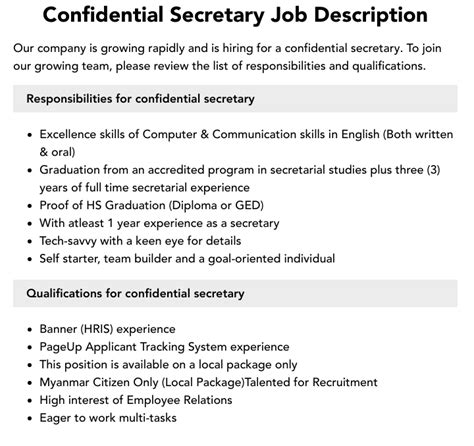 confidential secretary job description velvet jobs