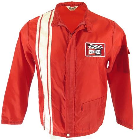 vintage  swingster racing jacket mens  champion spark plug union  stripe  clothing