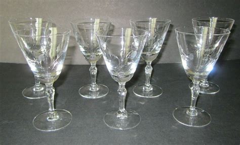 6 Vintage Rose Etched Wine Glasses Circa 1950 S Ebay