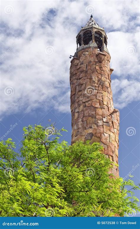 tall narrow tower stock photo image  stone olden greenery