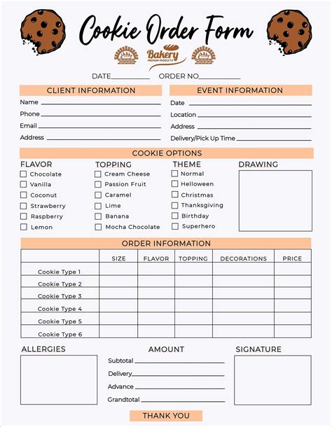 cookie order form template bakery order form receipt small etsy