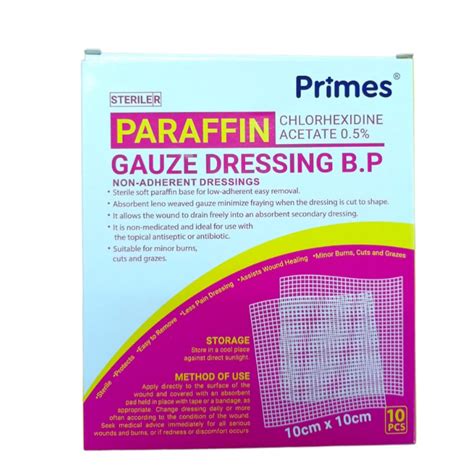 primes paraffin gauze dressing chlorhexidine acetate  cmxcm