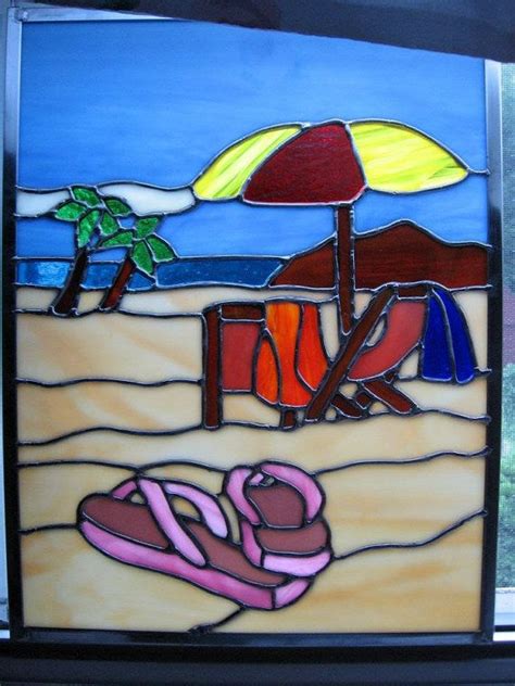 Beach Scene Stained Glass Panel By Stainedglassyourway On Etsy 150 00