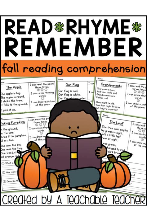 read rhyme remember fall reading comprehension poems a teachable