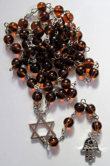 jewish rosary amber color beads star of david and hamsa
