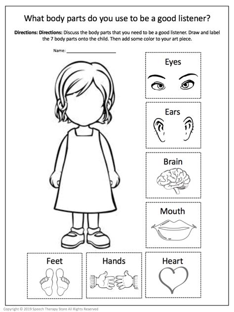 ultimate  body listening worksheets  guide speech therapy