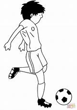 Coloring Soccer Kicking Ball Cartoon Player Pages Drawing Printable sketch template