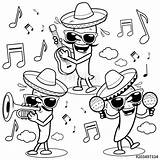 Mariachi Coloring Cartoon Music Peppers Sombreros Wearing Playing Mexican Getdrawings Illustration Getcolorings Color Printable Vector Lightbox Create Pep sketch template