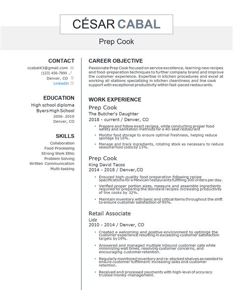 prep cook resume docx word template  resumethatworkscom