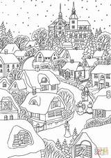 Coloring Village Christmas Pages Snowy Eve Printable Drawing Paper sketch template