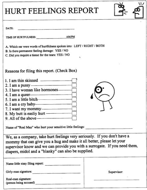printable hurt feelings report printable templates