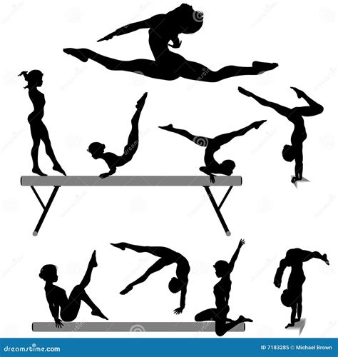 gymnast balance beam gymnastics silhouette stock vector illustration