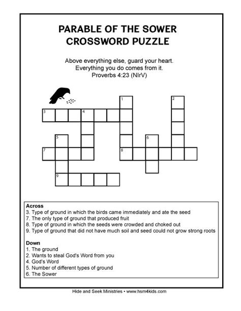 parable   sower crossword  bible worksheets easy
