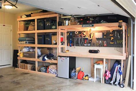 garage shelving  foot workbench combo  stay organized porch