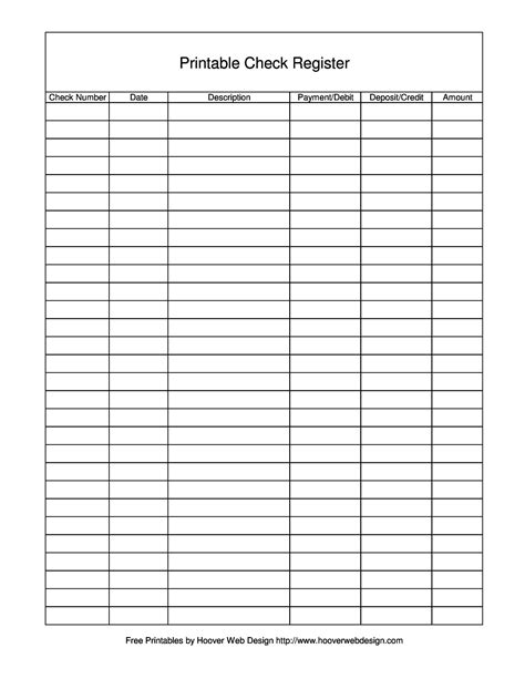 printable blank check register template excel templates