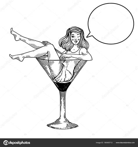 Clipart Martini Glass Beauty Woman In Martini Glass Engraving Vector