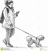 Strolling Chien Balade Passeggiata Fille Stroll Dog Clipground sketch template