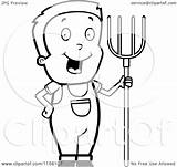 Farmer Boy Pitchfork Cartoon Clipart Coloring Outlined Vector Cory Thoman Template sketch template