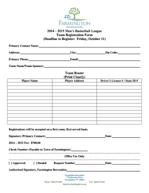 basketball registration form template pdffiller