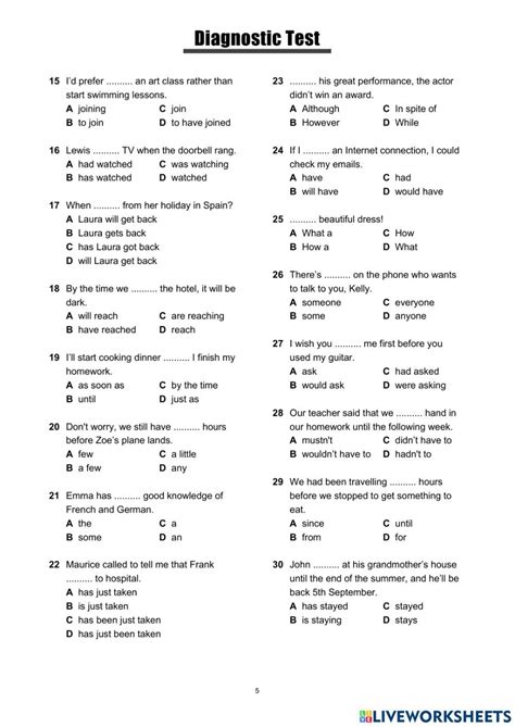 diagnostic test worksheet english grammar test english test learn english words