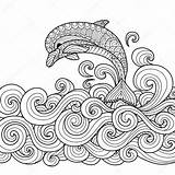 Dolphin Zentangle Drawn Hand Stock Illustration Coloring Scrolling Wave Sea Adult Book Depositphotos Gmail sketch template