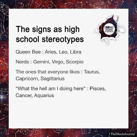 The Signs As High School Stereotypes Zodiac Signs Pisces Zodiac