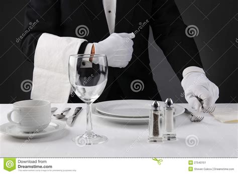 waiter setting formal dinner table stock image image of