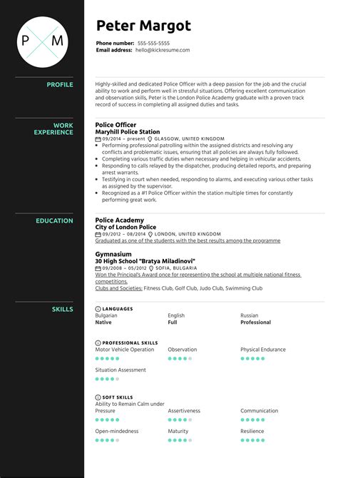 police officer resume sample kickresume