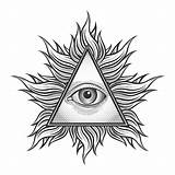 Eye Seeing Symbol Pyramid Tattoo Triangle Illuminati Engraving Freemason Religion Spiritual Magic Vector Style sketch template