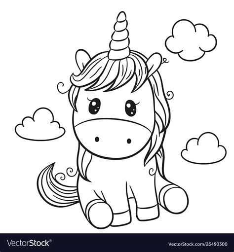 cartoon unicorn outlined  coloring book vector image