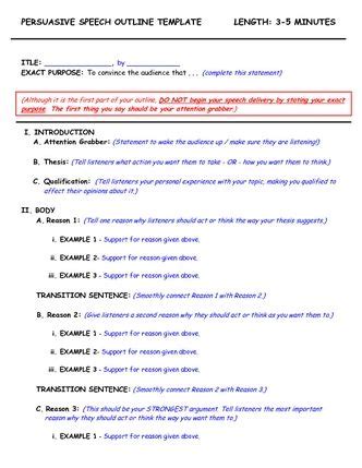 outline template   speech persuasive speech outline template