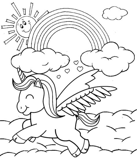 unicorn flying  clouds coloring page mitraland