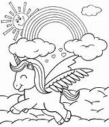Unicorn Flying Coloring Clouds Over sketch template