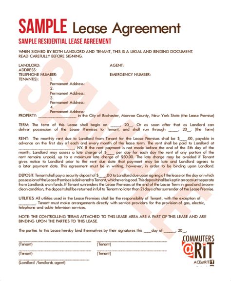 sample lease agreement forms   ms word