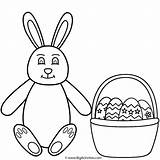 Easter Coloring Basket Bunny Eggs Sitting Bunnies sketch template